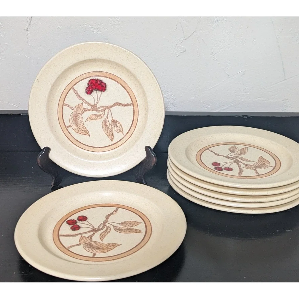 Vintage Anchor Hocking Wild Cherry Ironstone Salad/Dessert Plates Set‎ of Seven